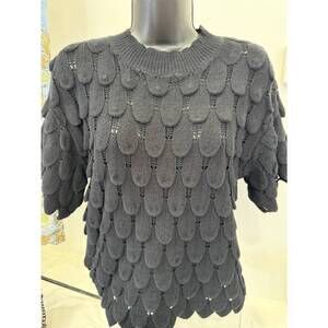 NEW BOHO CHIC women's short sleeve knit ruffle sweater in black